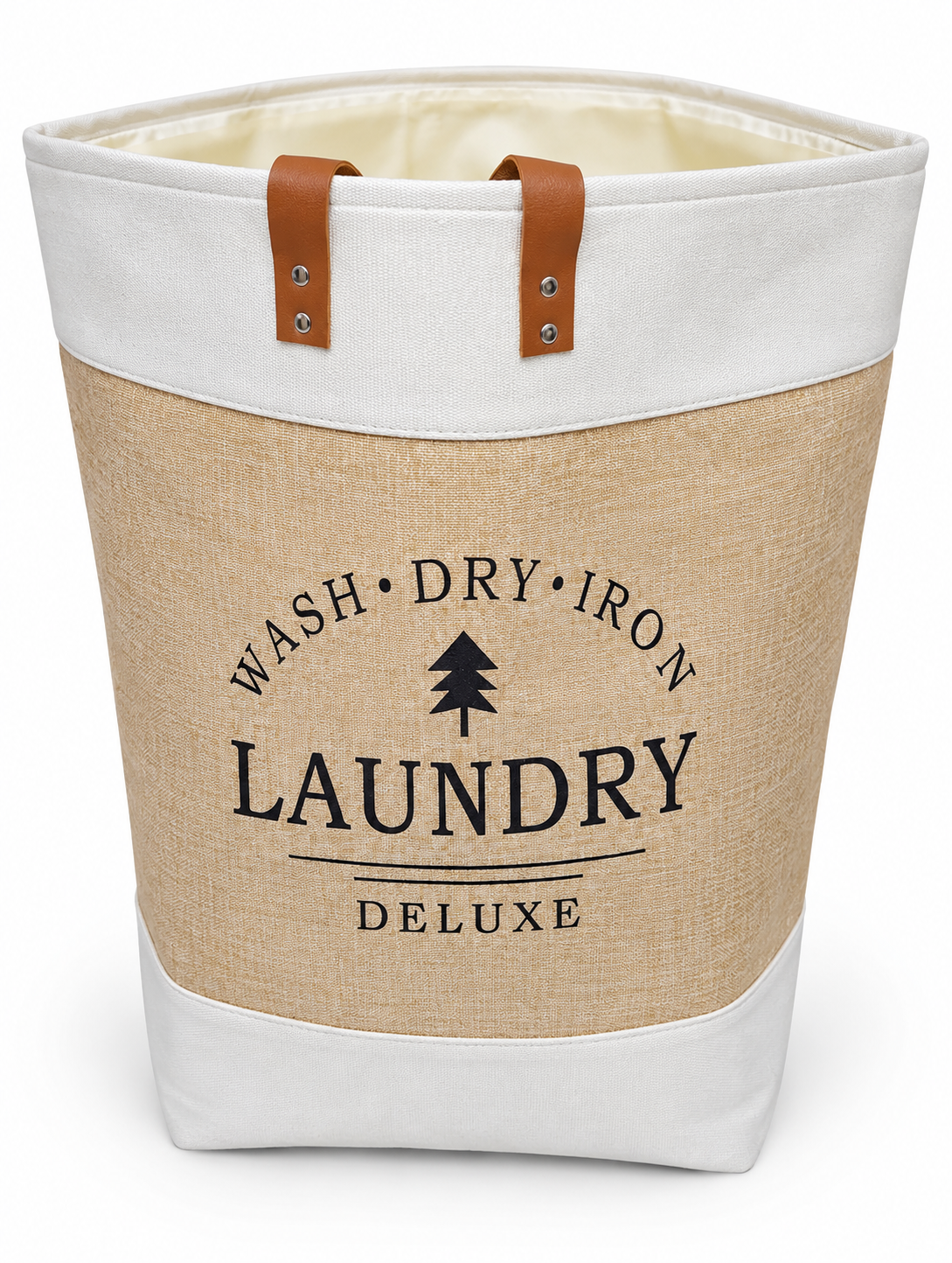 Foldable Laundry Deluxe Basket With Leather Handle