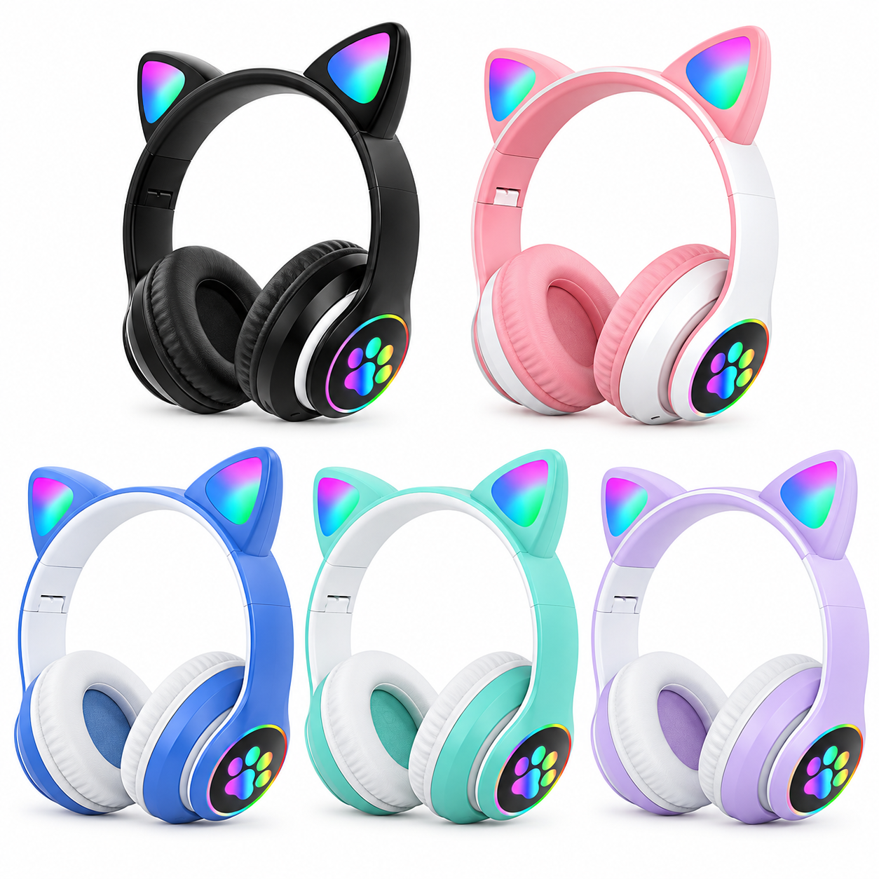 Wireless Foldable Cat Ear Headphone With 7 Color Light