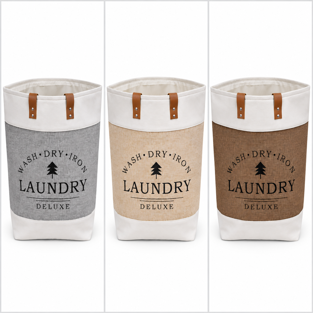 Foldable Laundry Deluxe Basket With Leather Handle