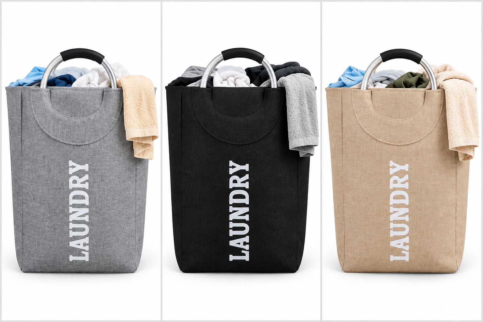 Foldable Laundry Basket With Steel Handle