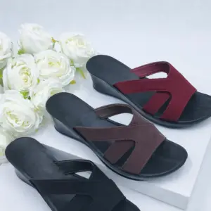 CLASSY CROSS-STRAP WEDGE SLIDES